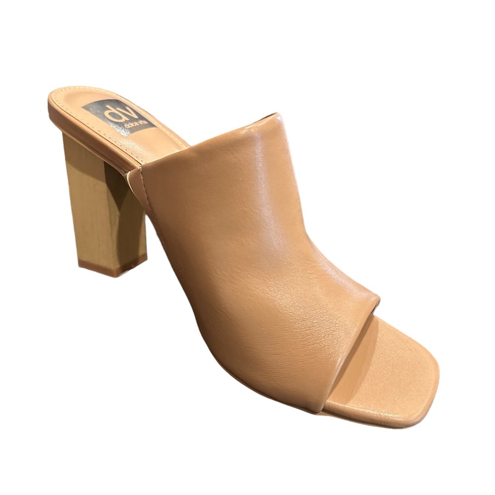 New In Box DV BY DOLCE VITAFAUX LEATHER SQUARE TOE MULE SANDALS size 8.5M Toffee